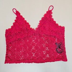 H&M Women's Pink Crochet Lace Crop Cami Top Large